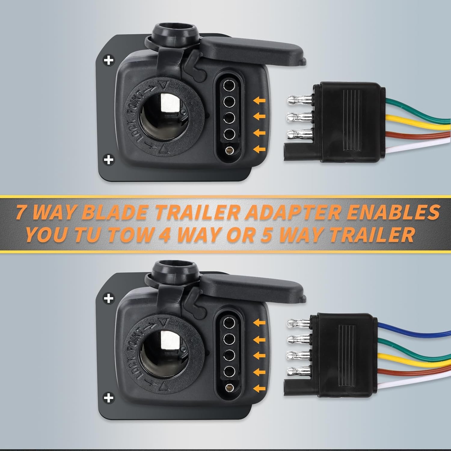 7-way tester, 7-way blade connector to 4/5-way trailer connector, 12V trailer, truck