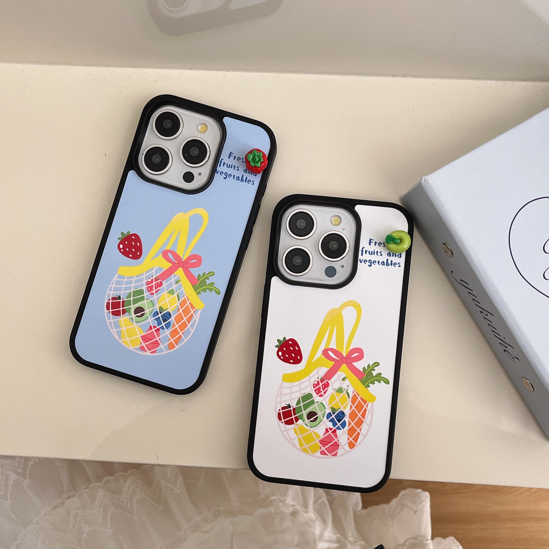 Bolsa de red de graffiti japonesa y coreana fruta para iPhone 15/16 funda para teléfono móvil 15ProMax verano 16PM mujer 14/13