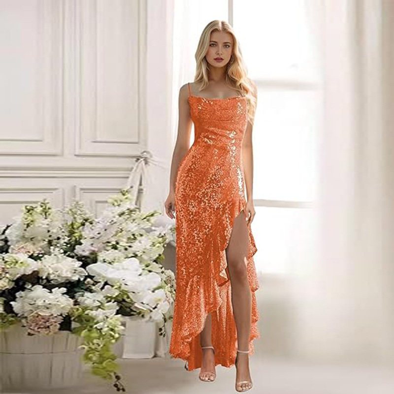 Cross-Border Sequined Suspender Dress New Style Summer European and American Host Banquet Sexy Slim-Fit Prom Evening Dress for Women Cross-Border Sequined Suspender Dress New Style Summer European and American Host Banquet Sexy Slim-Fit Prom Evening Dress for Women