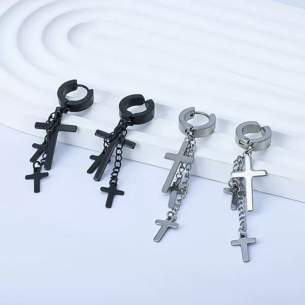 New ear buckle hanging 3 cross earrings titanium steel earrings men's personality Amazon AliExpress ebay explosions wholesale