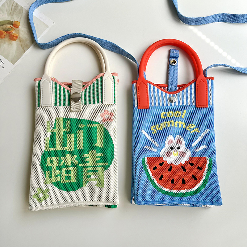 Bolsa de teléfonos móviles de dibujos animados para mujeres primavera y otoño estudiantes coreanos de tejido de mano bolsa de cambio de almacenamiento bolsa de mano decoración portátil bolsa de mochila