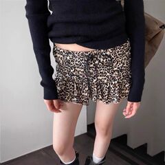豹纹绑带设计小短裙蛋糕裙裤女秋季美式辣妹复古风字裙