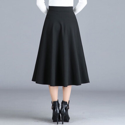 Pocket Spring and Autumn High-Waisted Slimming Large-Sleeve Skirt Casual Women's Skirt Versatile Medium-Length Skirt Base Skirt Trendy