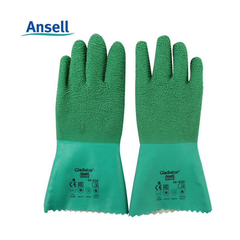 Ansell 16-650 橡胶防化手套耐酸碱高温耐磨防滑高温防寒手套