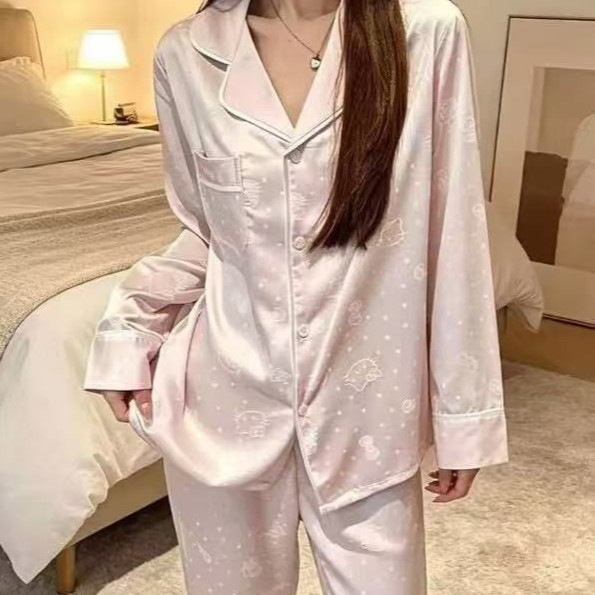 Summer pijama, silk cartoon cardigan, set, simple and elegant design