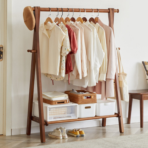 Coat rack solid wood household floor-standing clothes rack bedroom balcony simple vertical clothes drying rack indoor clothes storage