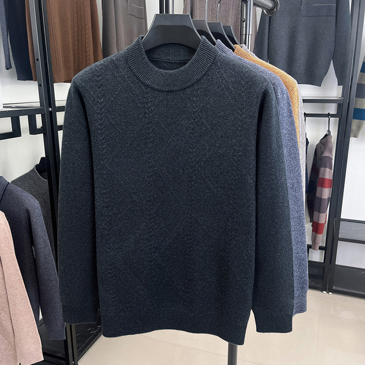 Suéter de lana de alta gama diamante marca de hombre invierno nuevo suéter de mediana edad de medio cuello alto suéter de punto casual de hombre