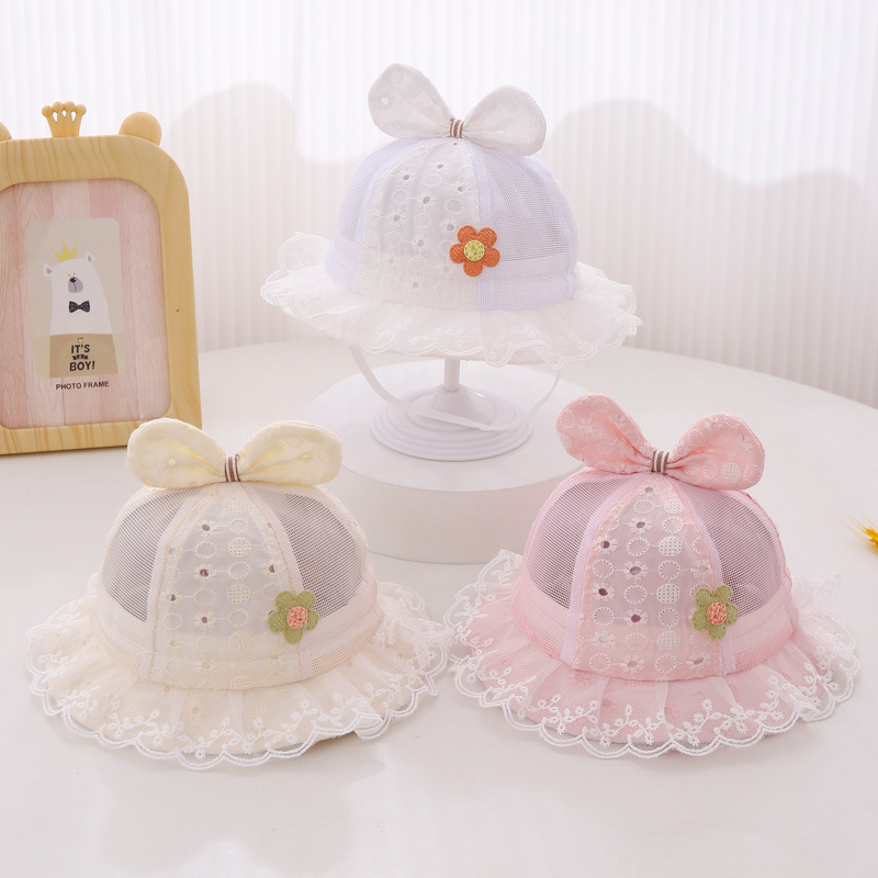 Sombreros para bebés niñas princesa viento encaje arco encaje sombrero pescador sombrero de verano delgado sombrero de bañera solar
