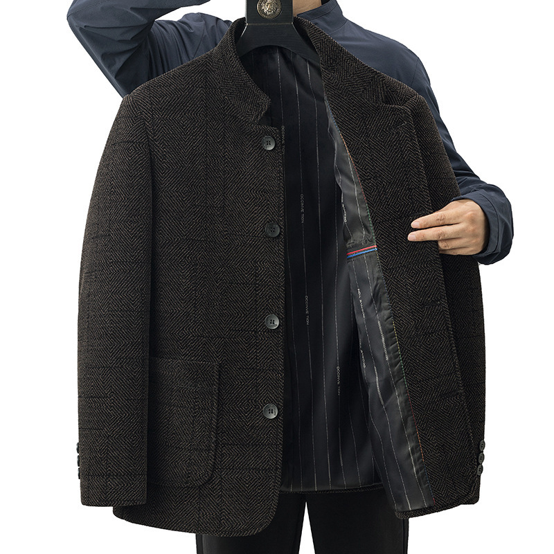 Spring and Autumn Wool Men's Jacket Casual Dad's Chenille Thickened Jacket for Middle-aged and Elderly