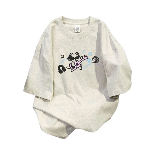 Heavyweight pure cotton trendy American graffiti cat print men's T-shirt 2025 summer new Hong Kong style loose short-sleeve Instagram