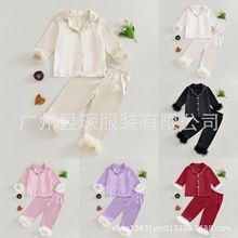 亚马逊ebay外贸秋装儿童家居服中小童圣诞节长袖开衫翻领睡衣套装