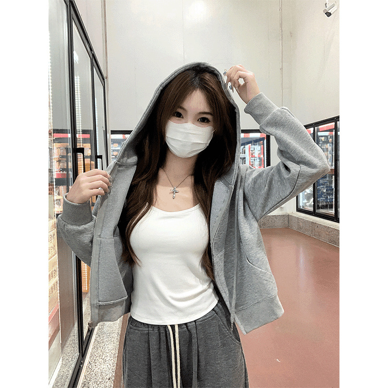 韩版宽松2025连帽开衫卫衣女秋冬新款拉链加厚慵懒风即墨卫衣外套|undefined