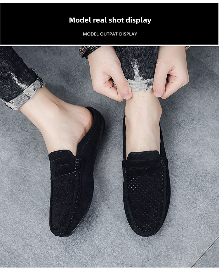 Men's loafers half support breathable closed toe slip-on loafers slip-on half slippers men's heel-free loafers men_voghion.com