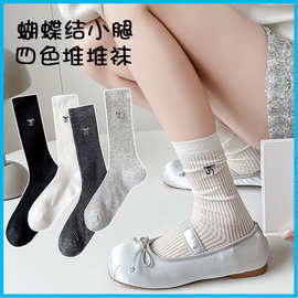 春夏袜子女薄款吸汗ins精梳棉芭蕾风蝴蝶结jk竖条网眼长筒棉袜