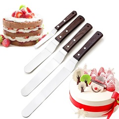 Baking tools 4 inches 6 inches 8 inches 10 inches diy stainless steel butter spatula wooden handle cake decorating curved spatula