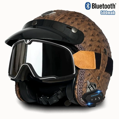 3C certification cross-border electric motorcycle | Motosiklet kaskı (dəbilqə) - v-brown-pineapple-big-frame-goggles-bluetooth-s