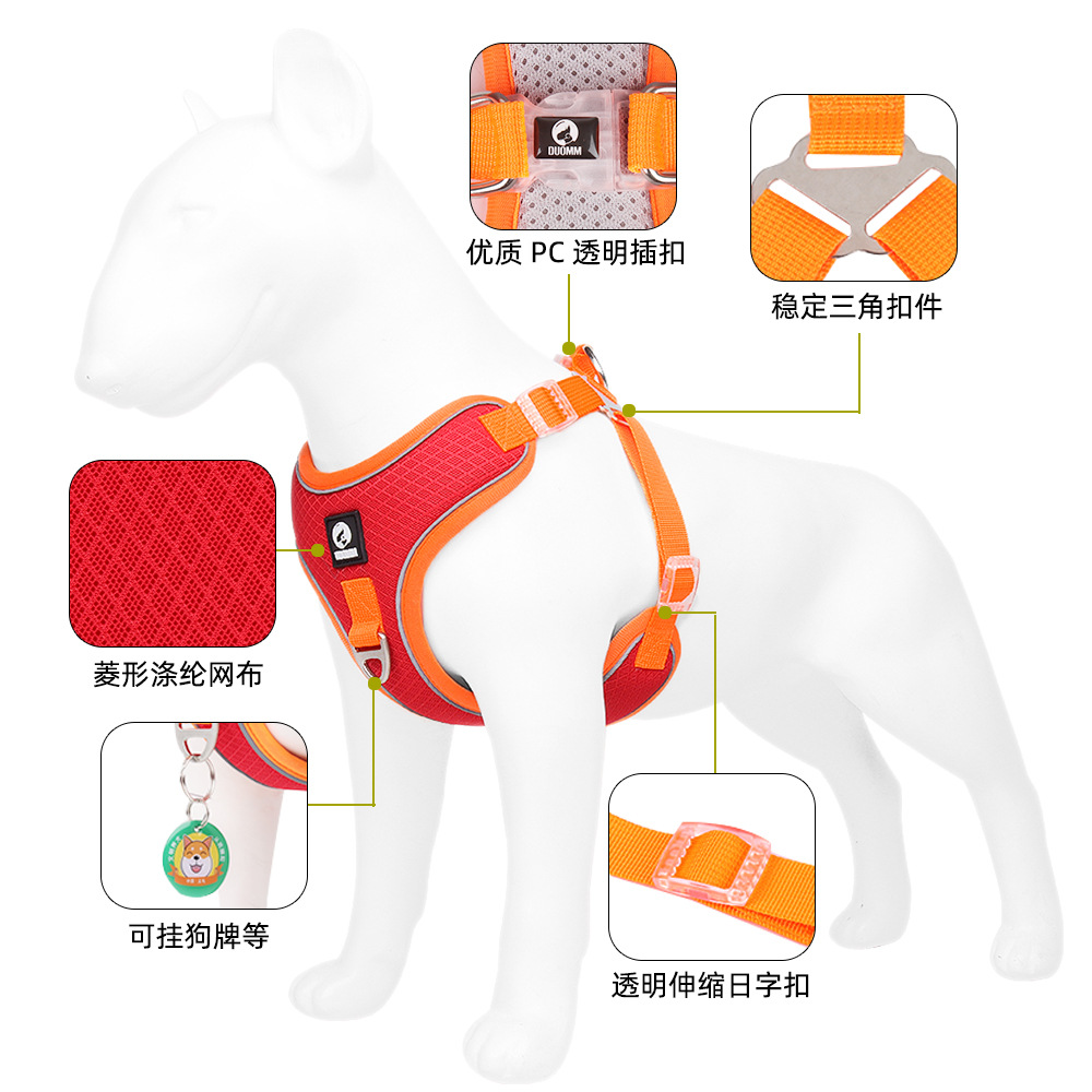 Personalizada nueva mascota cinturón de pecho tela de malla reflectante perros grandes cuerda de paseo para perros cuerda de tracción para perros diseño telescópico