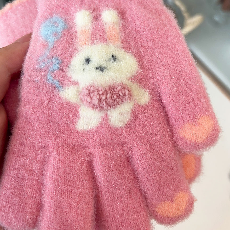 Nuevos globos amor conejo niña guantes de lana otoño e invierno ciclismo anticongelante manos a prueba de frío niños lindos cinco dedos