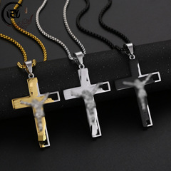 時尚潮流飾品批發 歐美風英文不鏽鋼項鍊 個性拋光鈦鋼十字架吊墜