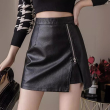 新款黑色小皮裙女 2025学生开叉半身裙时尚高腰a字裙PU皮包臀短裙