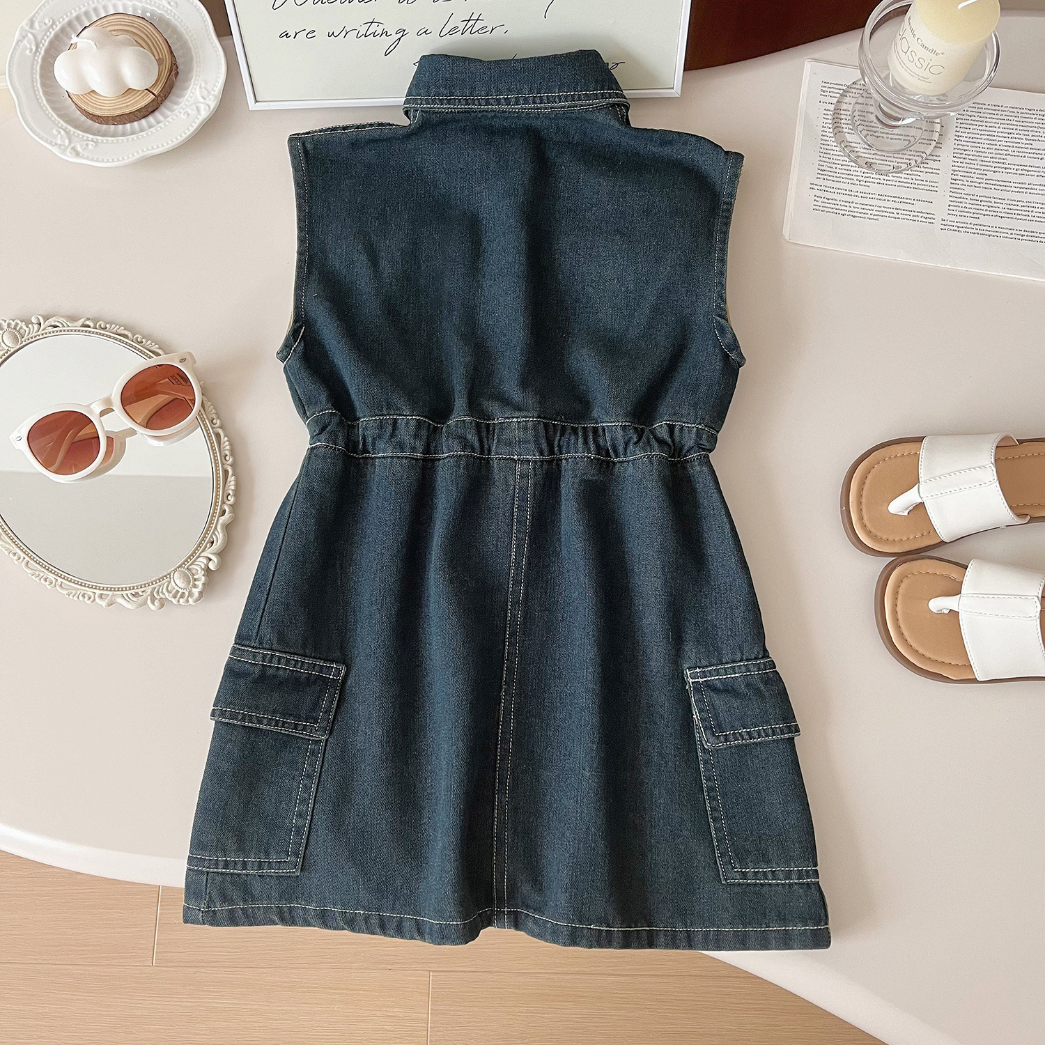 Robe longue en denim doux délavé sans manches pour filles, nouvelle version coréenne de l'été 2024, tendance 24285_voghion.com