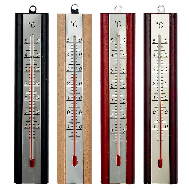 高精度易读取刻度室内室外花园木制玻璃管温度计