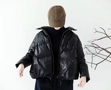 文艺涂层短款95白鹅绒羽绒服 复古休闲亮面保暖棉衣棉服女