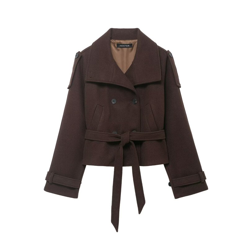 European and American Cross-Border Women's Clothing Wholesale Women's Double-Breasted Belted Long-Sleeve Lapel Coat Top