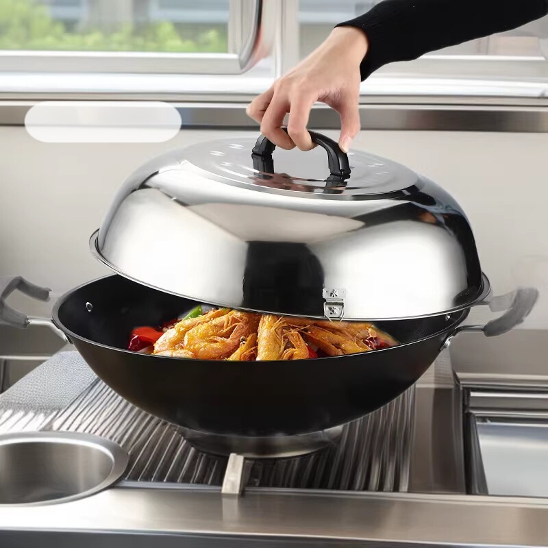 Stainless Steel Wok Lid with High Lid Arch Old Style Round Wok Lid Iron Pot Lid Stir-fry Lid Large Pot Lid