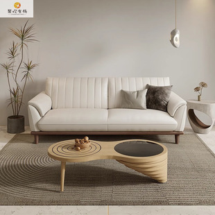 Small Apartment Household Leather Sofa Living Room First Layer Cowhide Straight Row New Simple Sofa Solid Wood Frame Sofa