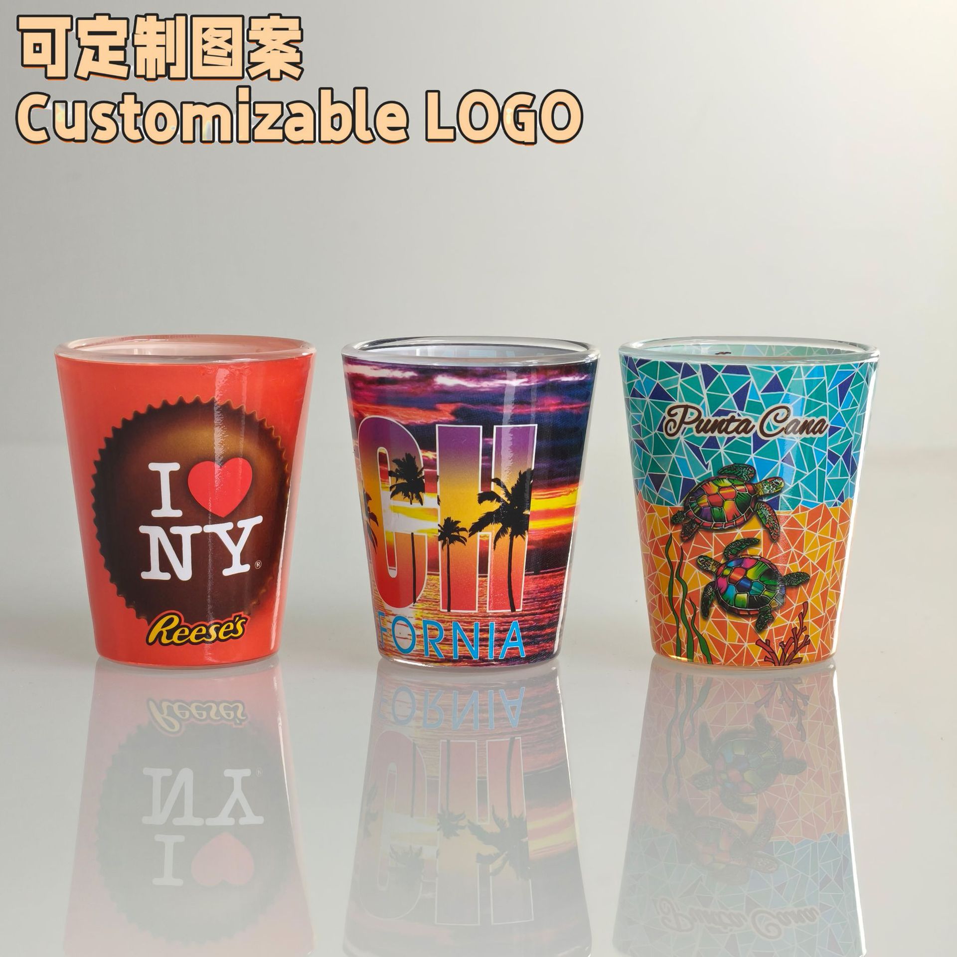 2盎司玻璃杯全包围定制图案55ml全彩小酒杯旅游纪念礼品烈酒杯