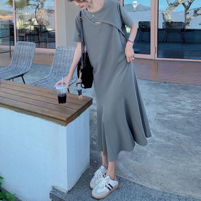 Fat Girl's French-Style Dress 1.0-150kg New Summer Style Loose Casual Slimming Dress for Pregnant Women