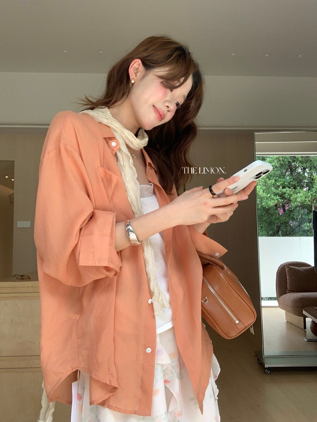 Áo sơ mi nữ tay dài chất liệu tencel phong cách lười biếng ấm áp — Vàng nhạt, xanh lam, Xanh lá cây nhạtcolor, màu hồng chi tiết 19