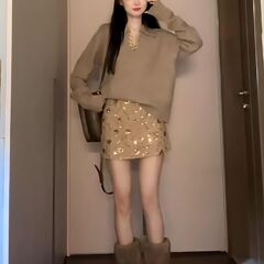 大码胖一整套春秋穿搭韩系复古新品感毛衣半身裙两件套洋气百搭
