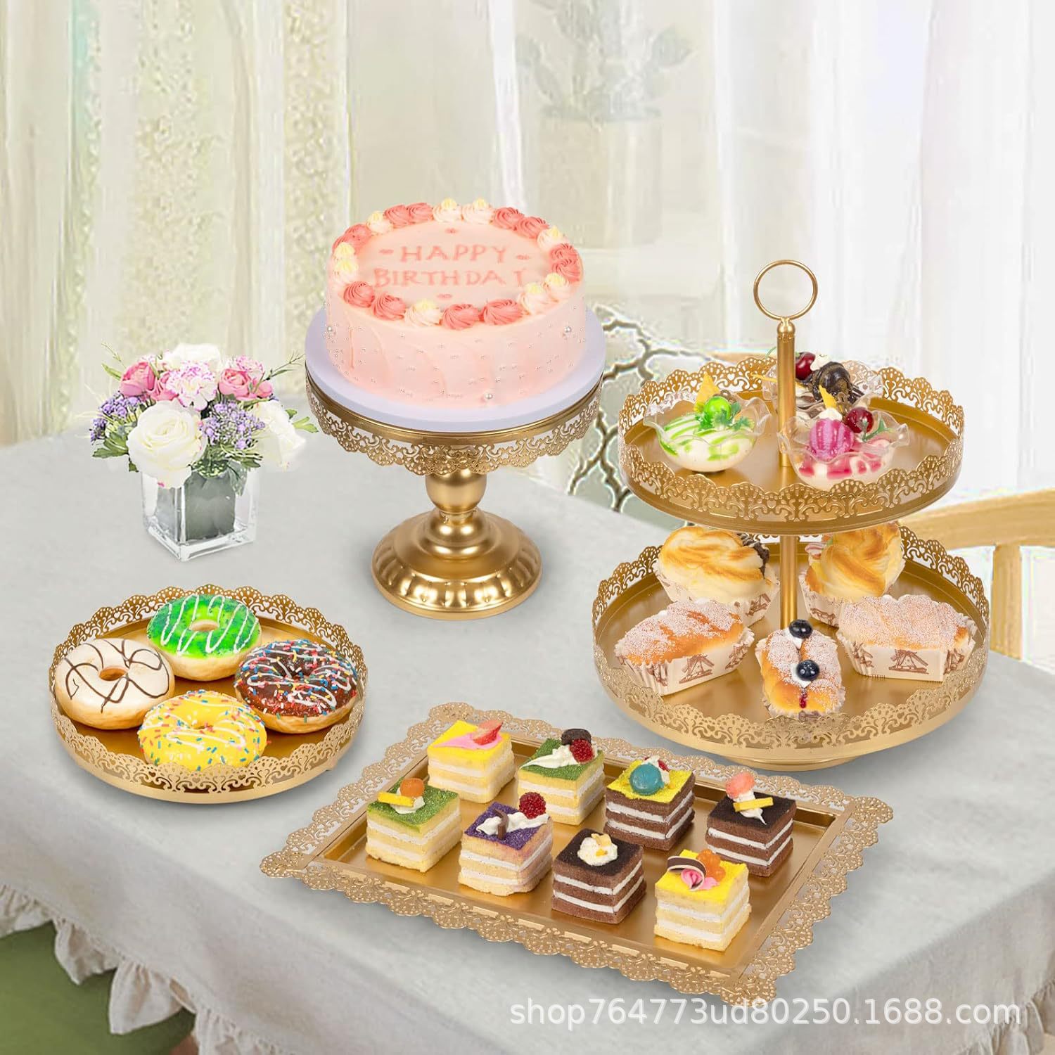 Amazon Venta caliente de cuatro piezas soporte de la torta soporte de exhibición plato de aperitivos pastelería occidental mesa de postre de boda image 5