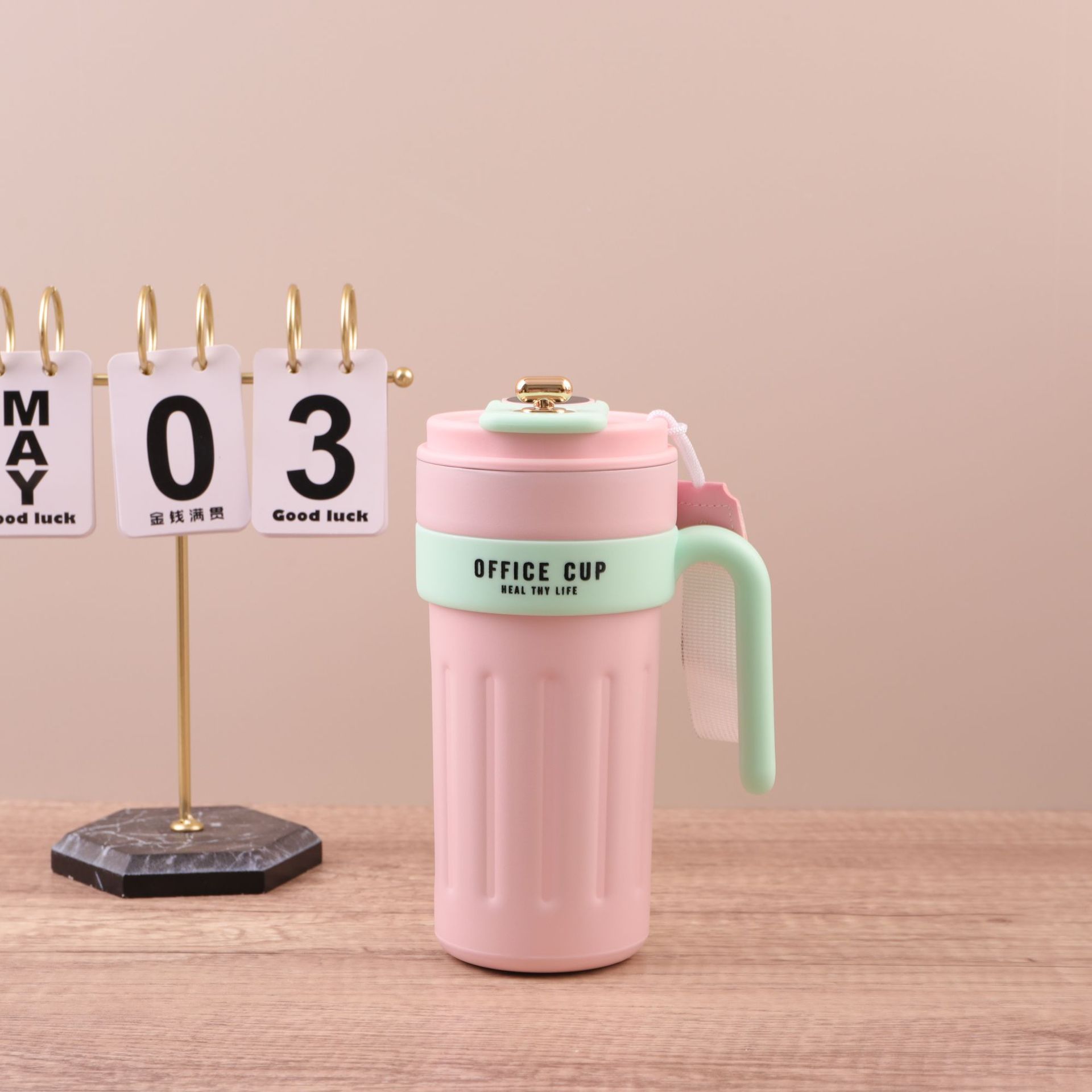 Transfronterizo inteligente 316 taza de acero inoxidable gradiente con mango taza de café al aire libre de gran capacidad portátil