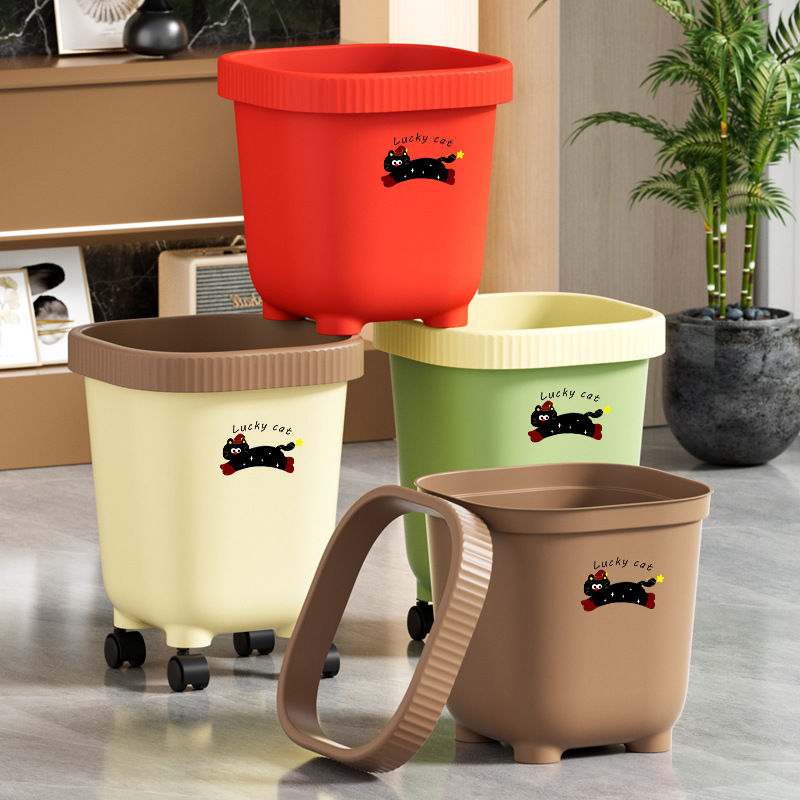 Thickened Plastic Cartoon Jumping Cat Trash Can Without Lid, Durable and Deep Storage Bin, Press-Ring Garbage Basket Thickened Plastic Cartoon Jumping Cat Trash Can Without Lid, Durable and Deep Storage Bin, Press-Ring Garbage Basket
