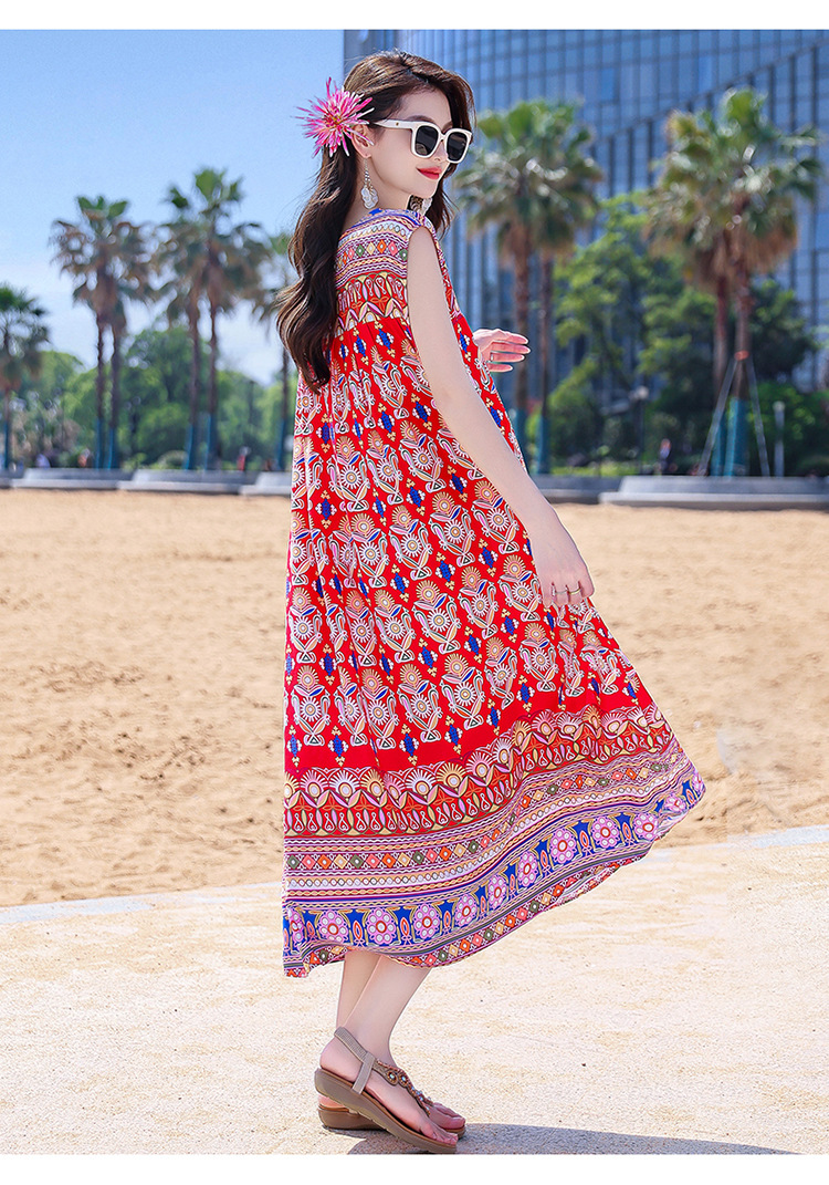 2025 New Cross-Border Plus Size Bohemian Beach Long Cotton Floral Women's Summer Dress_ecoleips.com