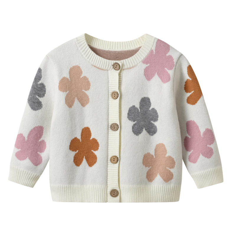Ins Style Explosions Children's Cardigan Spring and Autumn Girls' Knitwear Warm Sweet Crewneck Baby Flower Sweater Coat Ins Style Explosions Children's Cardigan Spring and Autumn Girls' Knitwear Warm Sweet Crewneck Baby Flower Sweater Coat