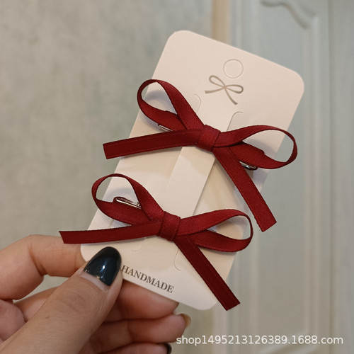 Korean-style sweet children's student girl hairpin burgundy small bow pair clip side clip bangs clip hair accessories headdress