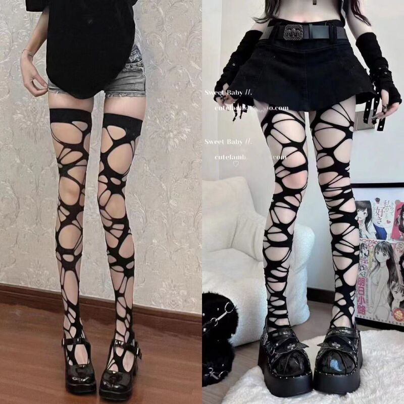 Long Barrel Trendy Irregular Gothic Punk Le Meat Spice Girl Subculture Black Rough Silk Stockings Bottoming Pantyhose