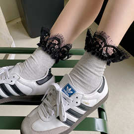 蕾丝睫毛花边糖果色棉袜女春夏薄款可爱少女白色洛丽塔中筒堆堆袜