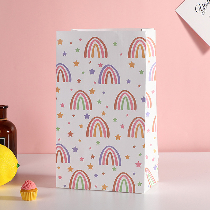 Nuevo Rainbow Kraft bolsa de embalaje de papel tuerca snack regalo bolsa de papel de embalaje regalo fondo cuadrado bolsa de fondo plano