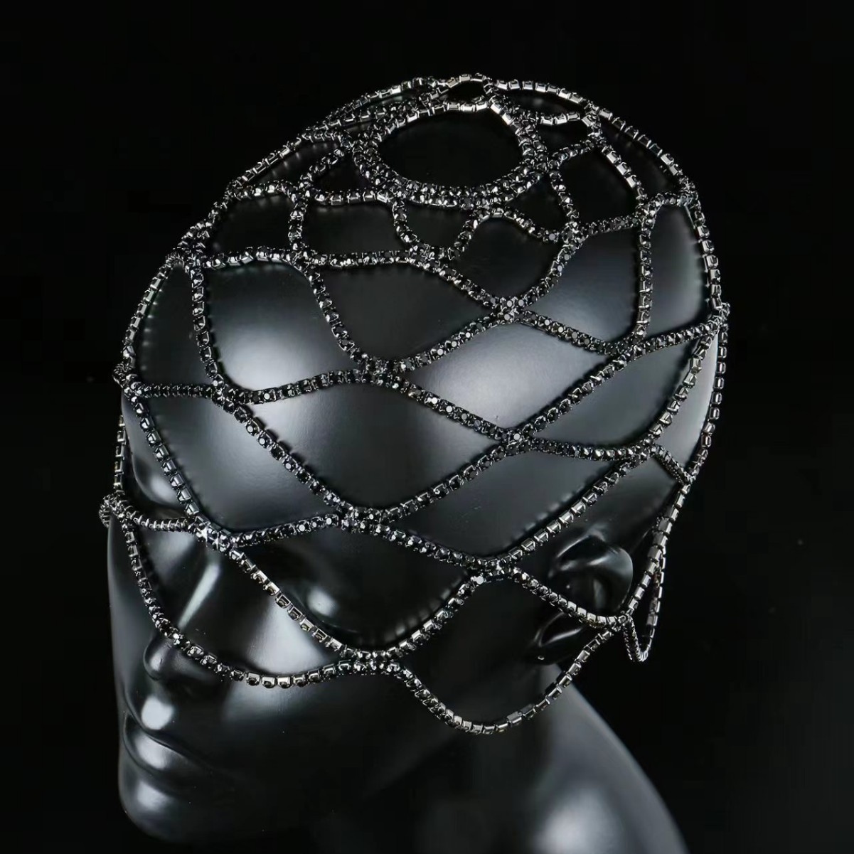 Accesorios de diamantes de imitación para bodas de novias transfronterizas europeas y americanas, tocado de malla con flecos, diadema, espectáculo de pasarela