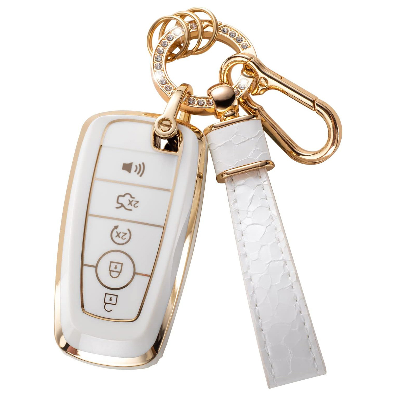 Cross-Border Hot-Selling Gold Edge Key Cover Pendant Car Key Bag Stone Pattern Keychain Amazon Hot Sale Wholesale