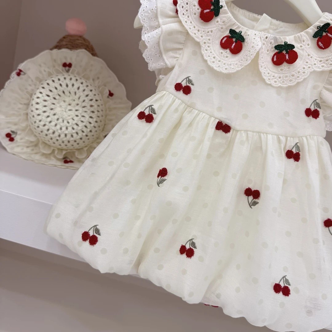 Limón salado siete niñas súper leche cereza vestido floral tesoro femenino estilo extranjero capullo vestido de princesa vestido de verano de bebé