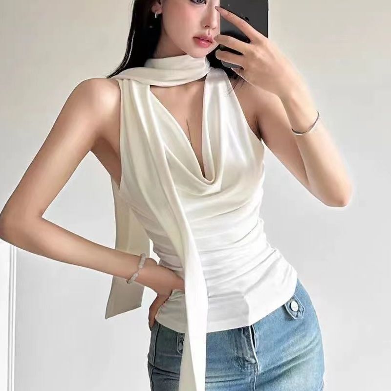 Cool Elegant Drag Sister Design Sense Swing Collar Sling Halter Sling Women's 2025 Summer New Sweet Cool All-match Vest Cool Elegant Drag Sister Design Sense Swing Collar Sling Halter Sling Women's 2025 Summer New Sweet Cool All-match Vest