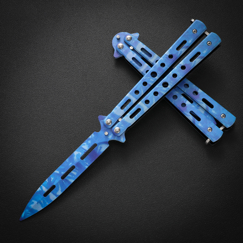 CSGO cuchillo de mariposa plegable portátil cuchillo de juguete mariposa peine novato práctica juguete de acero al aire libre cuchillo hoja no abierta