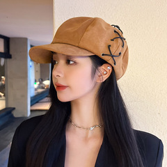 大头围鸭舌贝雷帽女新款春秋季韩版百搭显脸小八角帽日系画家帽子