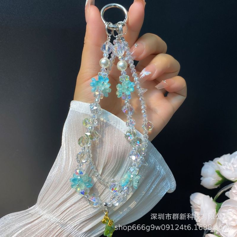 双链水晶花束五角星吊坠手机挂链包包钥匙扣短款手腕挂绳女款外贸|undefined